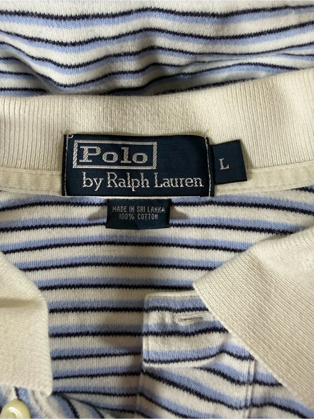 Ralph Lauren Men’s White Polo with Blue Stripes & Green Pony